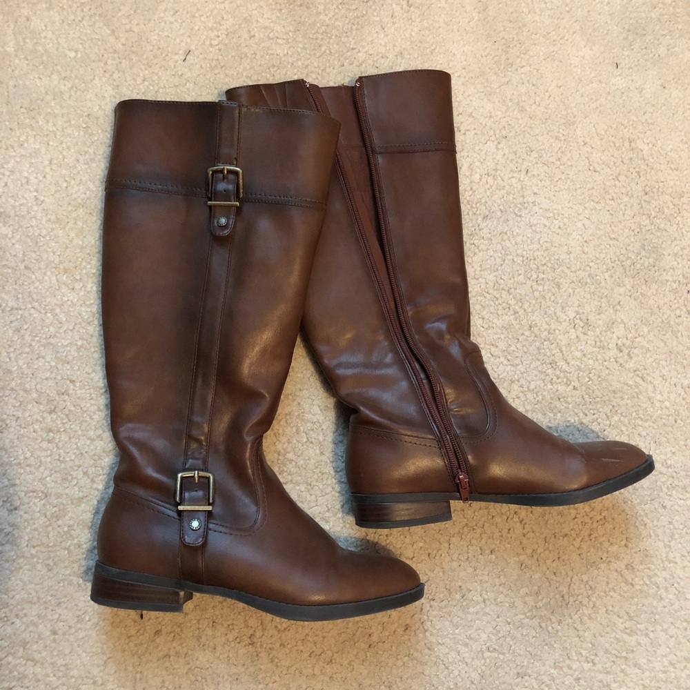 Tall brown riding boots